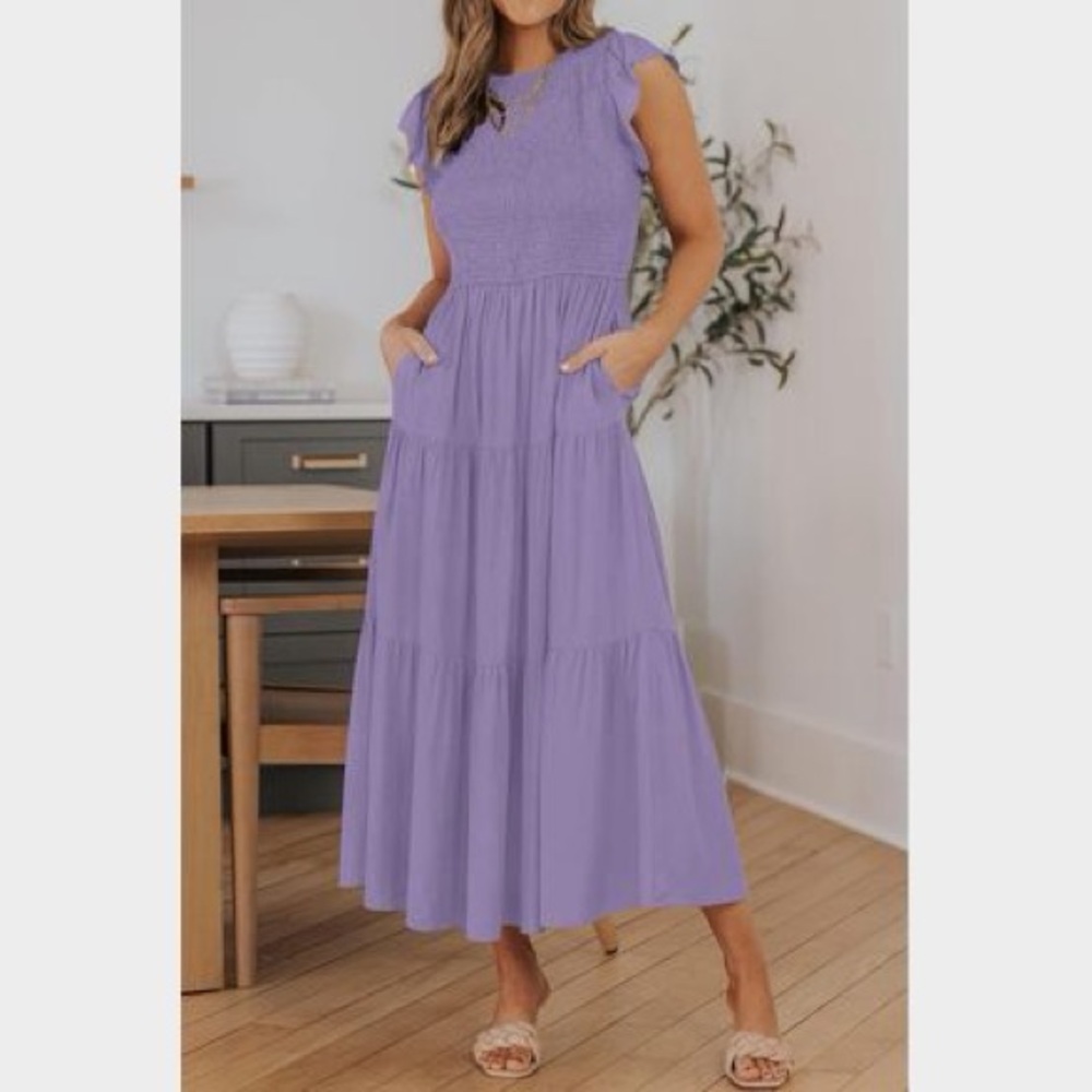 Sleeveless Lavender Smocked Tiered Maxi Dress